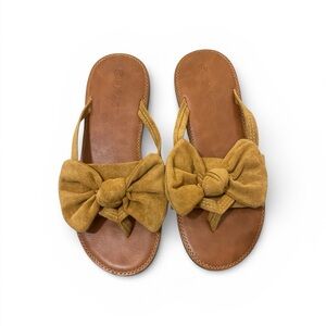 Fisace ZBY Sandals Womens
8.5 Flip FlopsFlats Bow Tan Suede Fabric Slip On